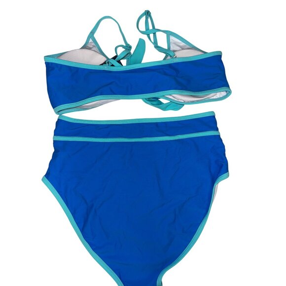 Blooming Jelly Women's Swimsuit Two Piece Blue Aqua Tie Front Size Medium NEW - Picture 4 of 6